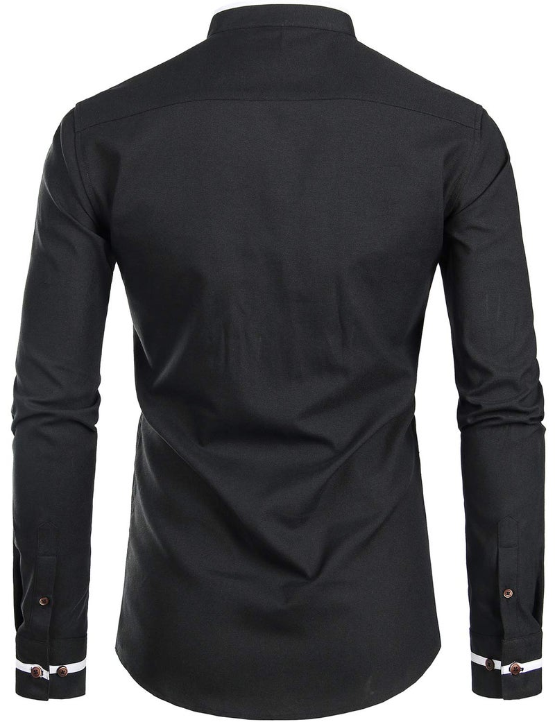 ZEROYAA Mens Hipster Mandarin Collar Slim Fit Long Sleeve Casual Button Down Oxford Dress Shirt with Pocket Z113 Black Medium - Image 2